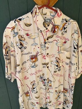Big Dogs Cream Short-Sleeve Button-Down with Cocktail & Dog Print
